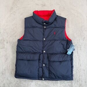 Polo Ralph Lauren Reversible Down Puffer Vest Boys Medium (10-12) Pockets $125